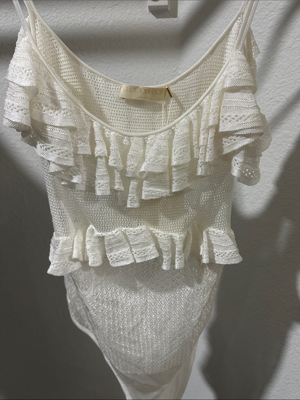 Ulla Johnson Ivory Ruffle Knit Bodysuit